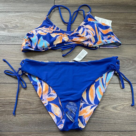 Cupshe Tropical Bikini Set Womens Size XL Strappy Back Top & Reversible Low Rise - Picture 5 of 10